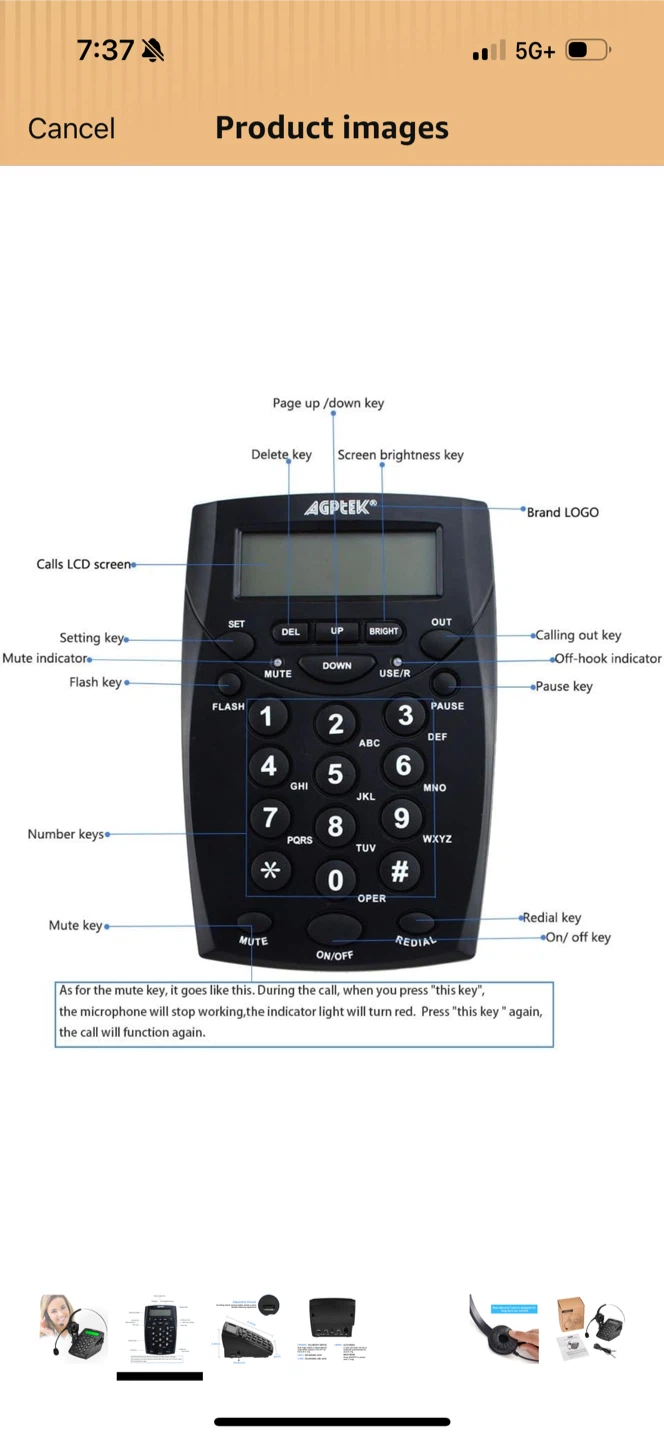 AGPTEK Business/Call Center Telephone with Monaural Headset - photo 4