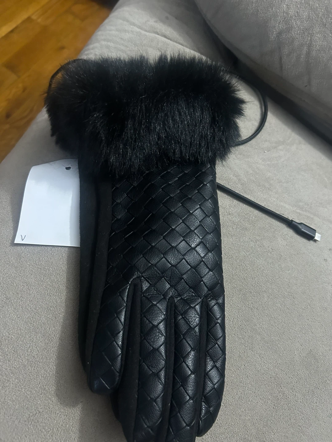 Black Leather Gloves with Faux Fur Trim