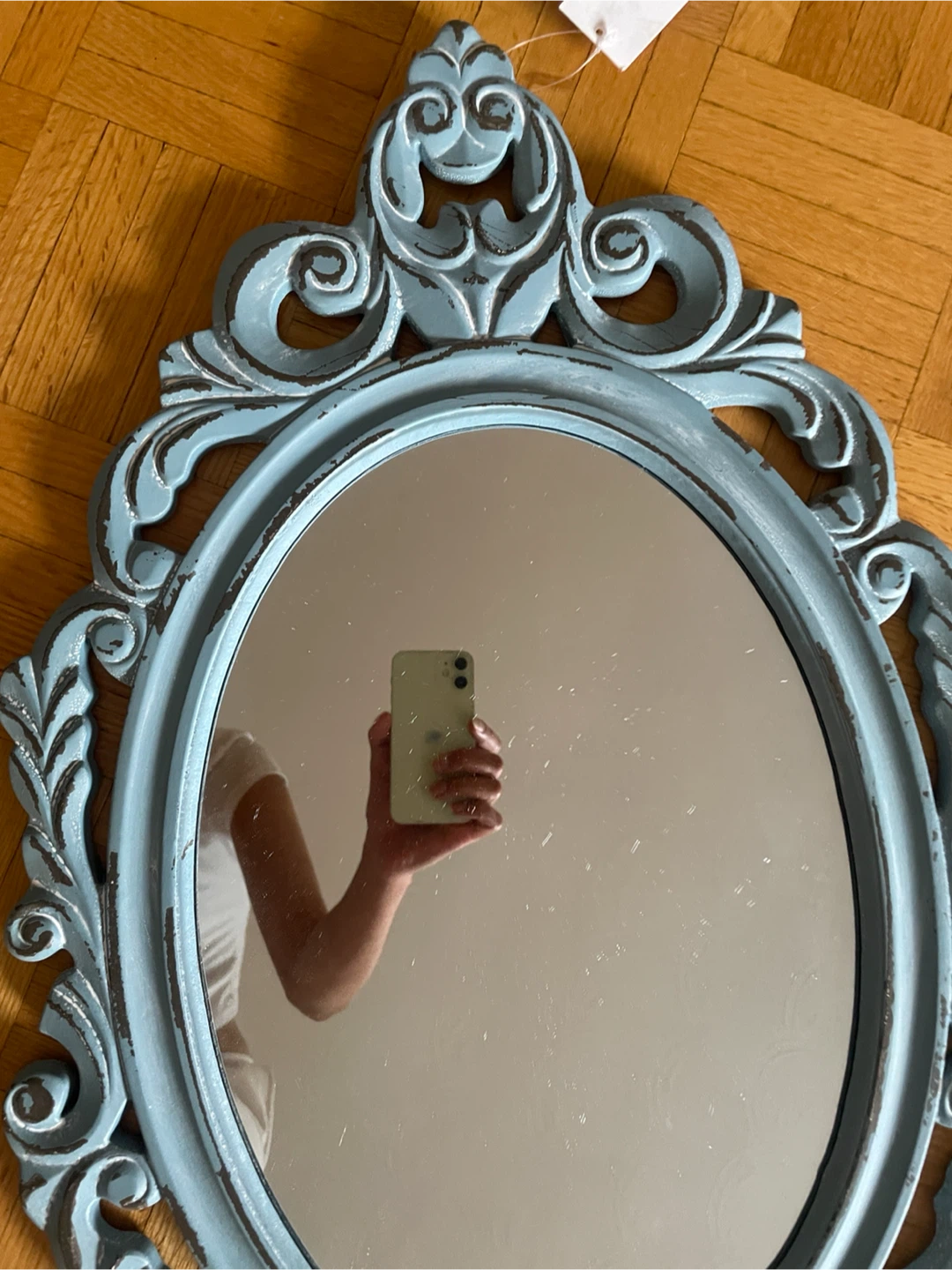 Vintage Decorative Oval Wall Mirror - Blue Distressed Finish - photo 2