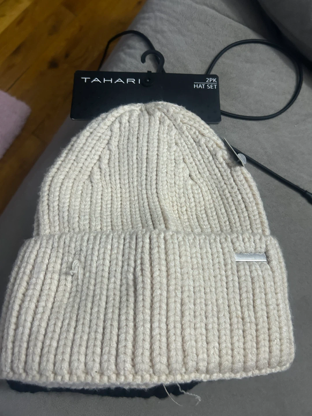 Tahari 3 Pack Knit Hats - Black and Brown beige