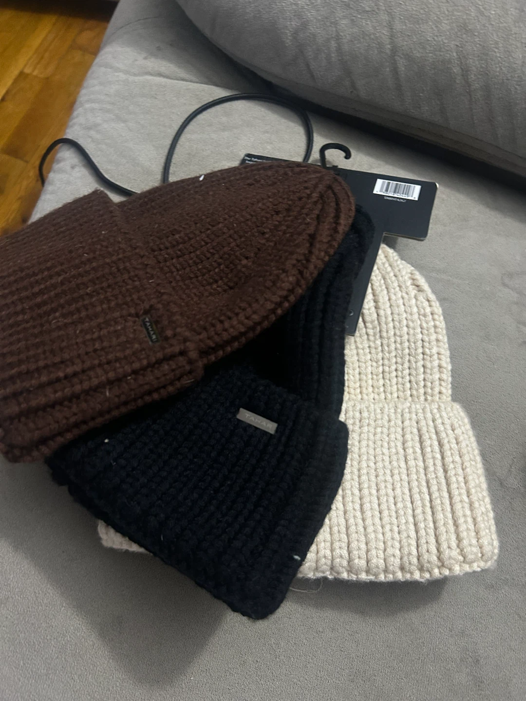 Tahari 3 Pack Knit Hats - Black and Brown beige - photo 2