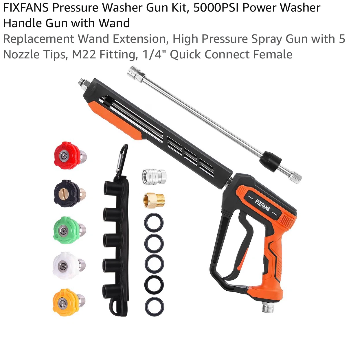 FIXFANS Pressure Washer Gun Kit with 5 Nozzle Tips M22