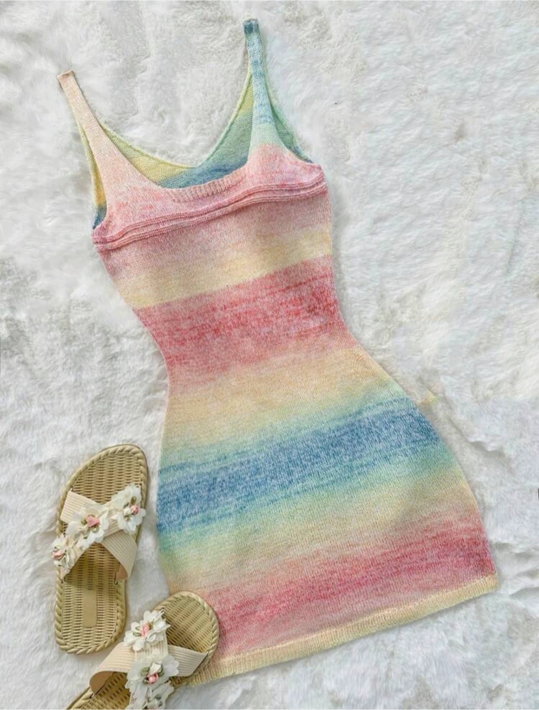 Rainbow Striped Knit Dress