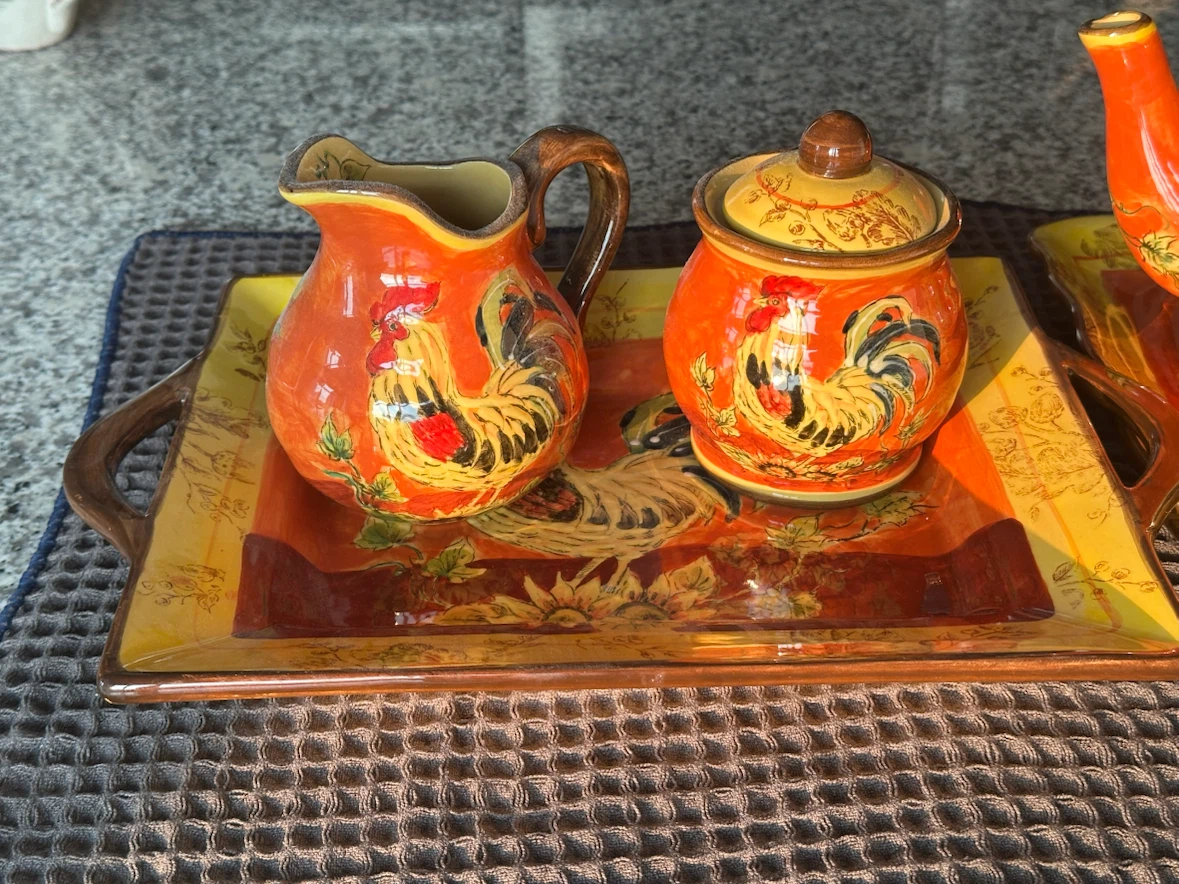 Complete orange rooster tea set - photo 2