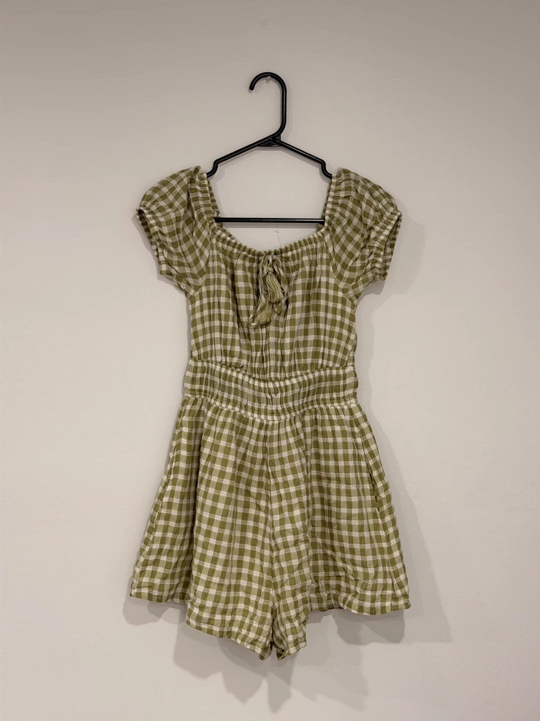 Green Gingham Romper