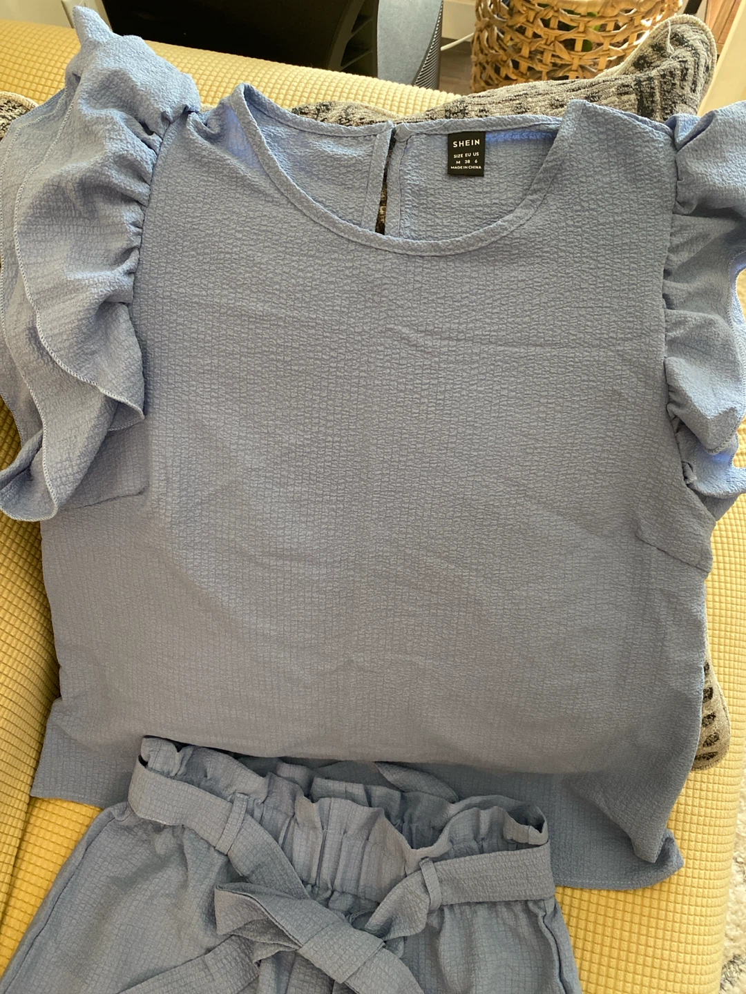 Light Blue Textured Set - Top and Pants
