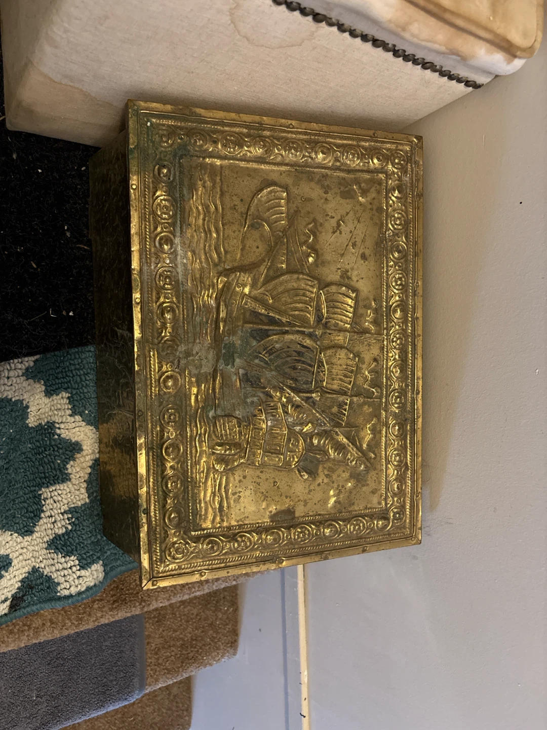 Antique Brass Embossed Storage Box - photo 2