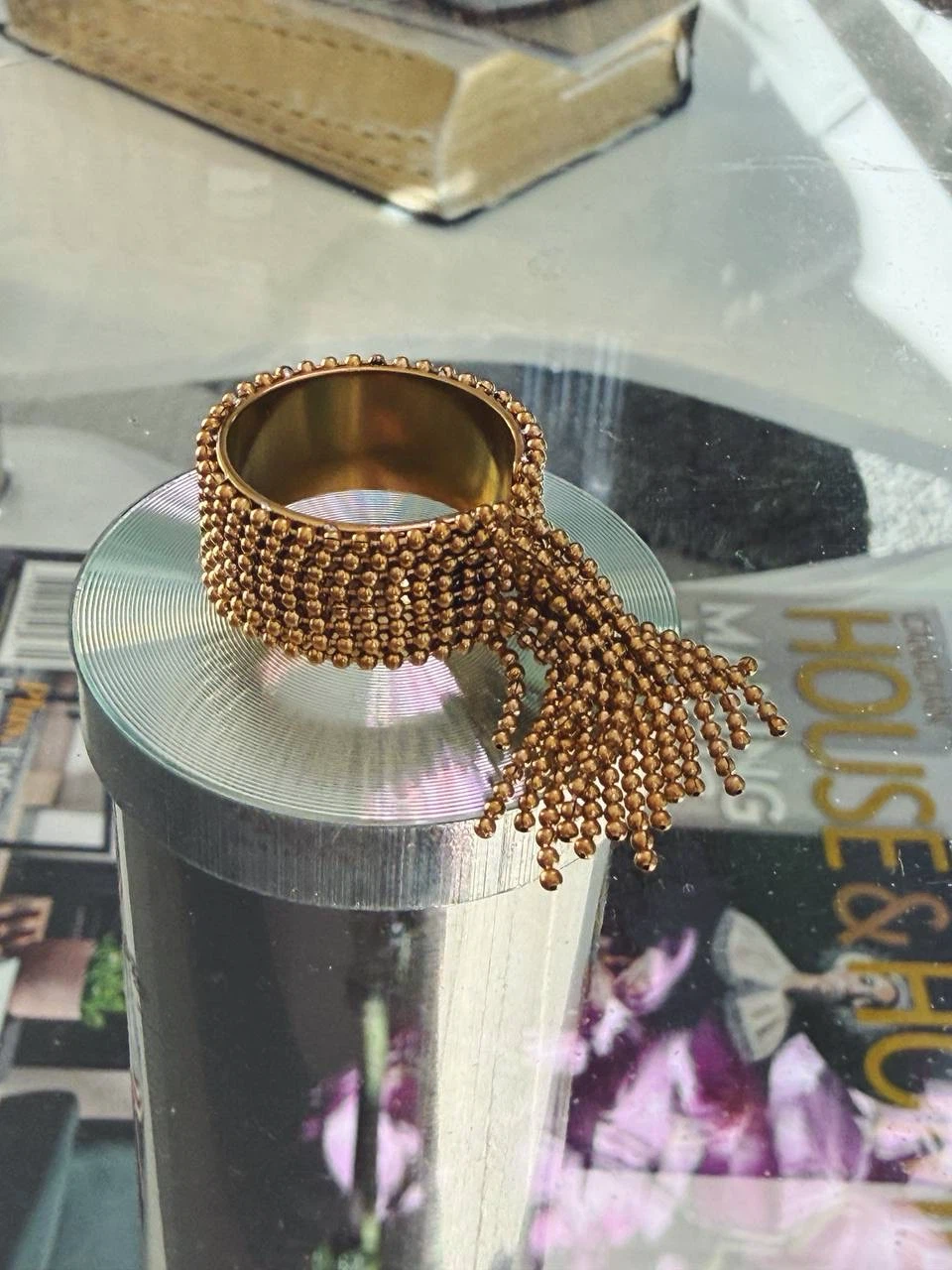 Gold Beaded Fringe Statement Ring - photo 4