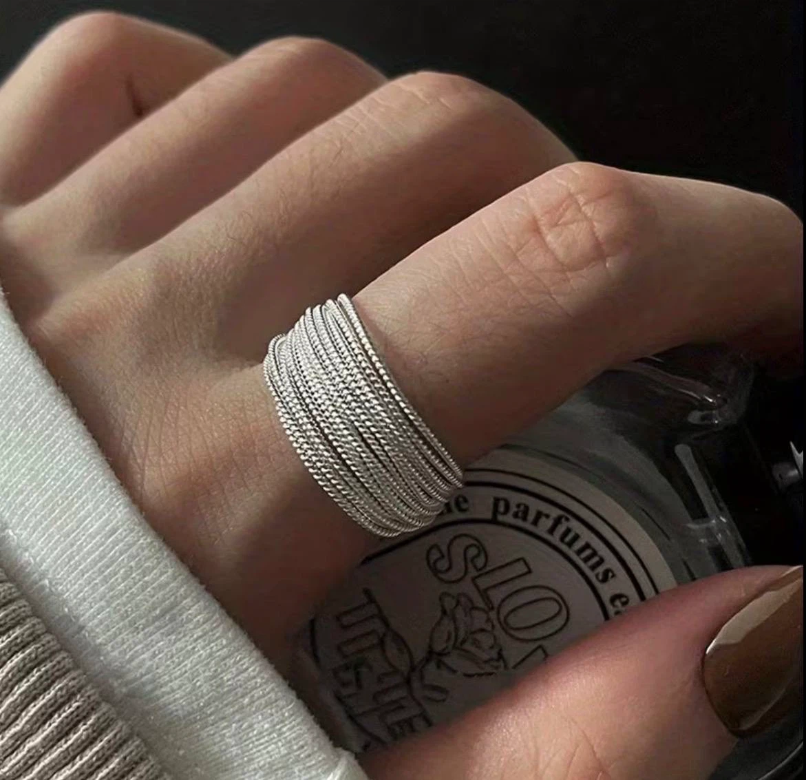 Silver Multi-Layer Twisted Chain Ring