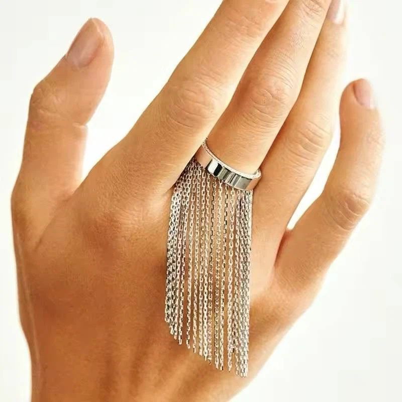 Silver Chain Tassel Fringe Ring