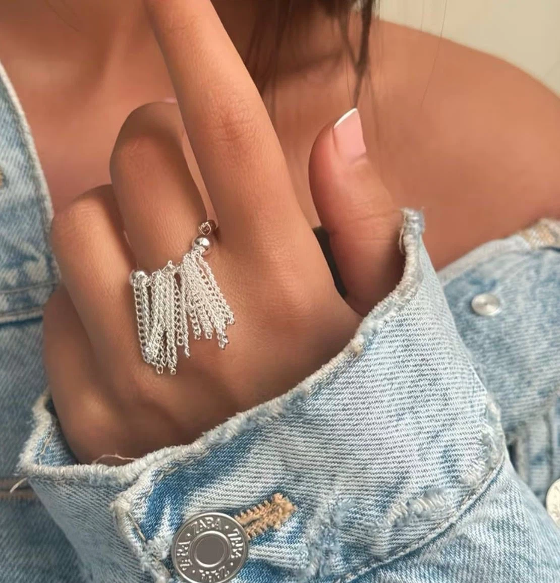 Gold & Silver Chain Fringe Ring