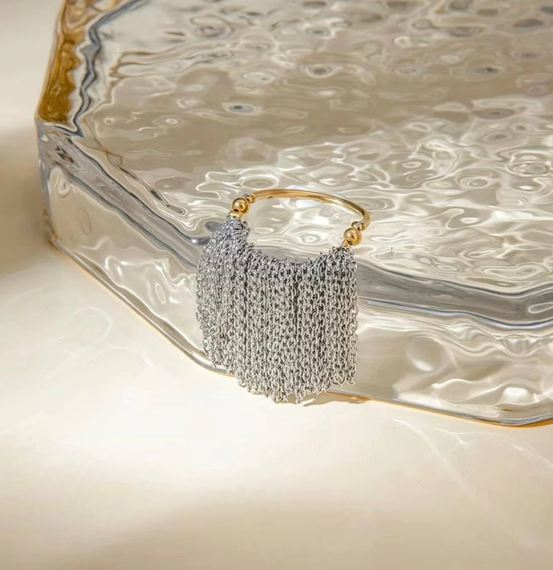 Gold & Silver Chain Fringe Ring - photo 4