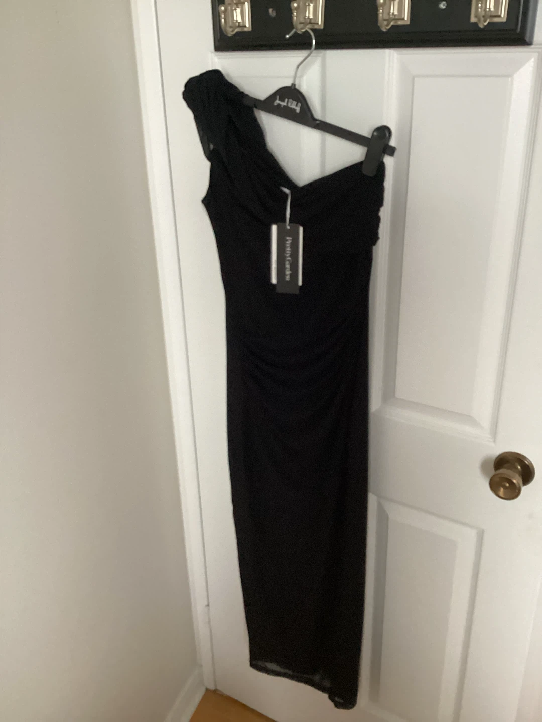 Women's classy Black One-Shoulder Ruched Maxi Dress - photo 3