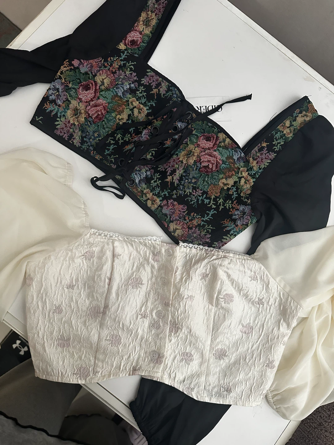 Bundle of 2 Cottagecore Floral & Lace-Up Crop Tops.
