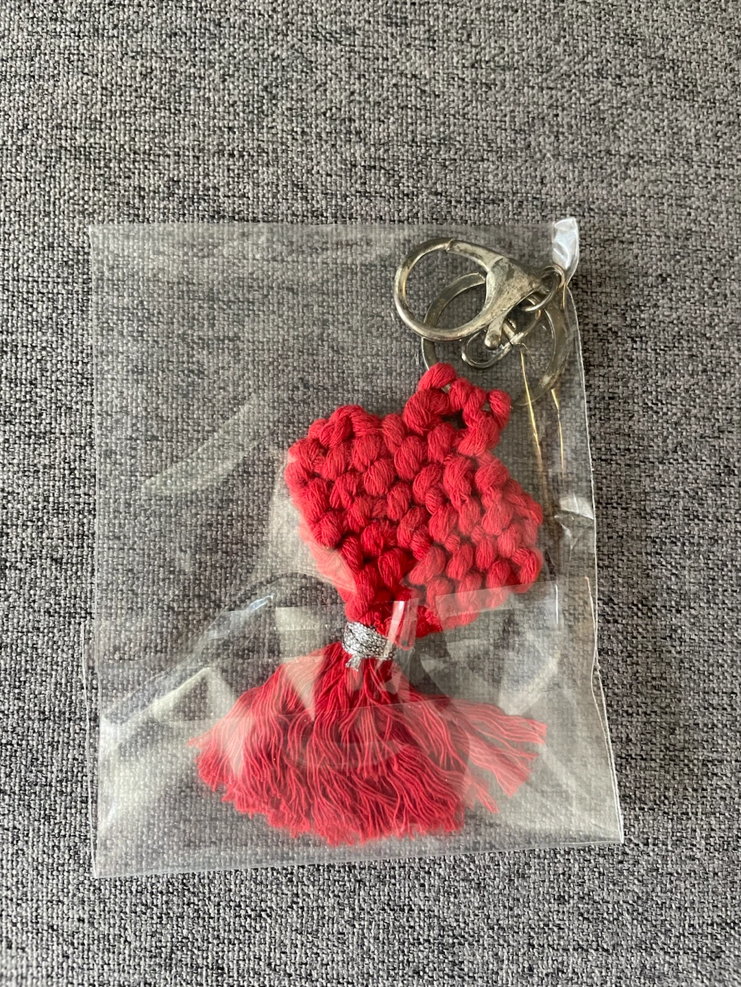 Red Macrame Heart Tassel Keychain - photo 2