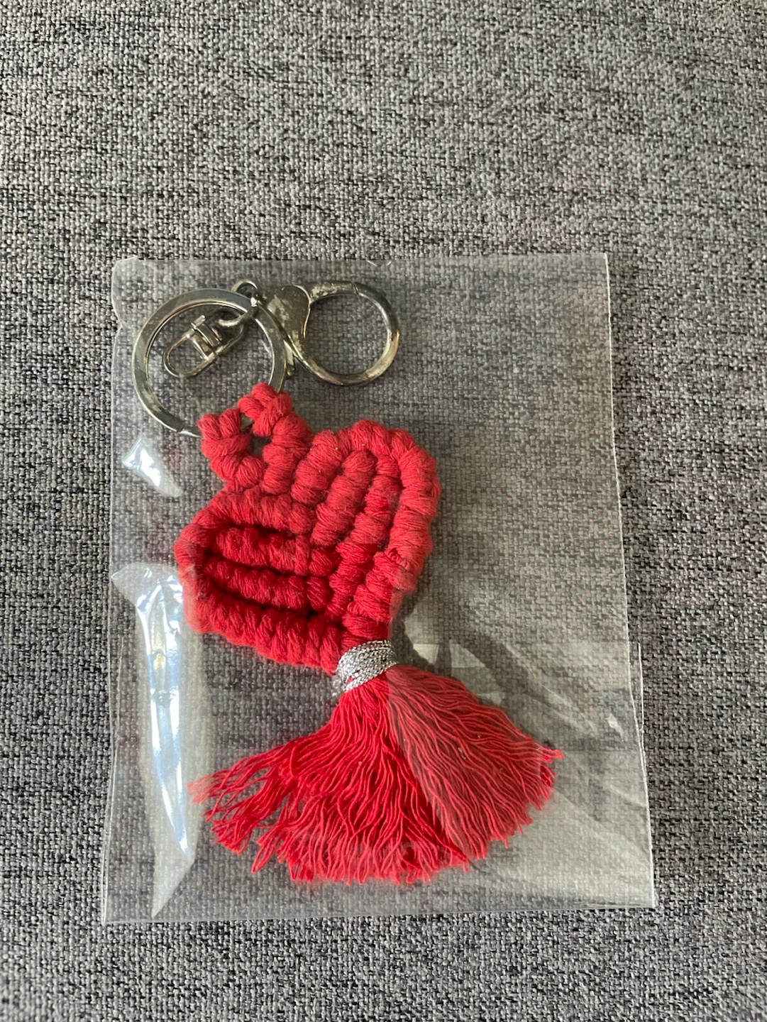 Red Macrame Heart Tassel Keychain