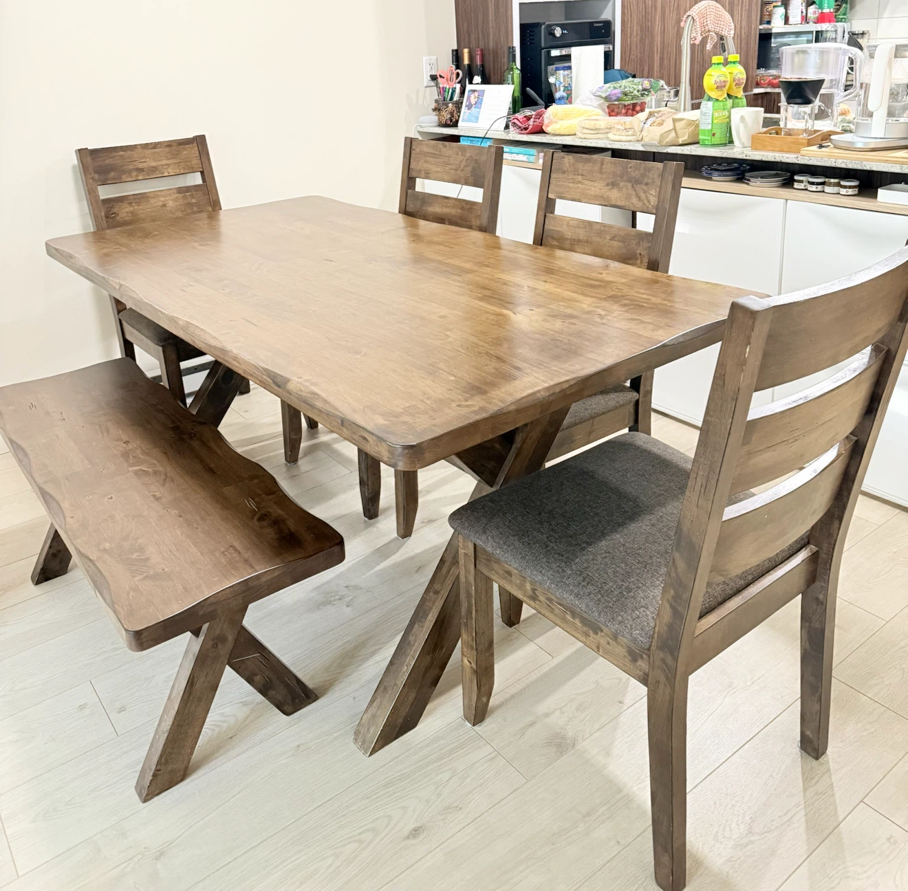 Wooden Dining Table Set with 4 Chairs and Bench