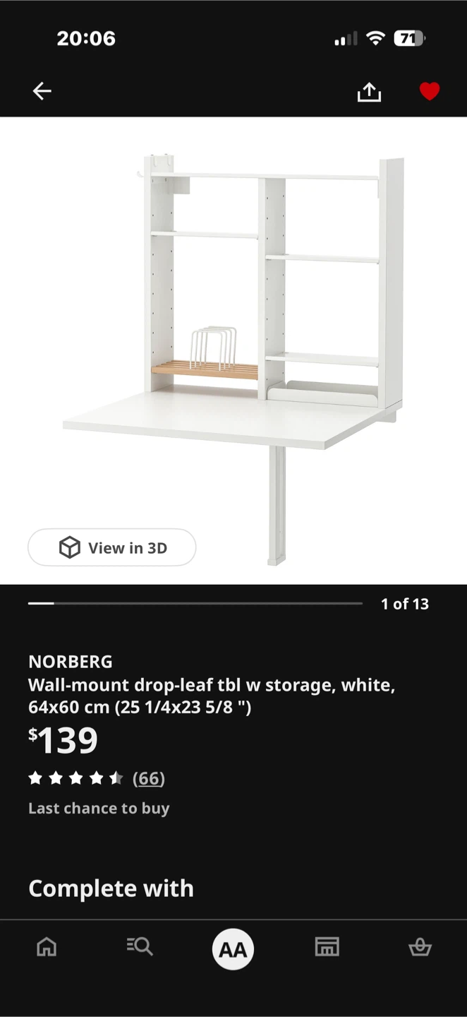 IKEA NORBERG Wall-mount Drop-Leaf Table w/ Storage - photo 5