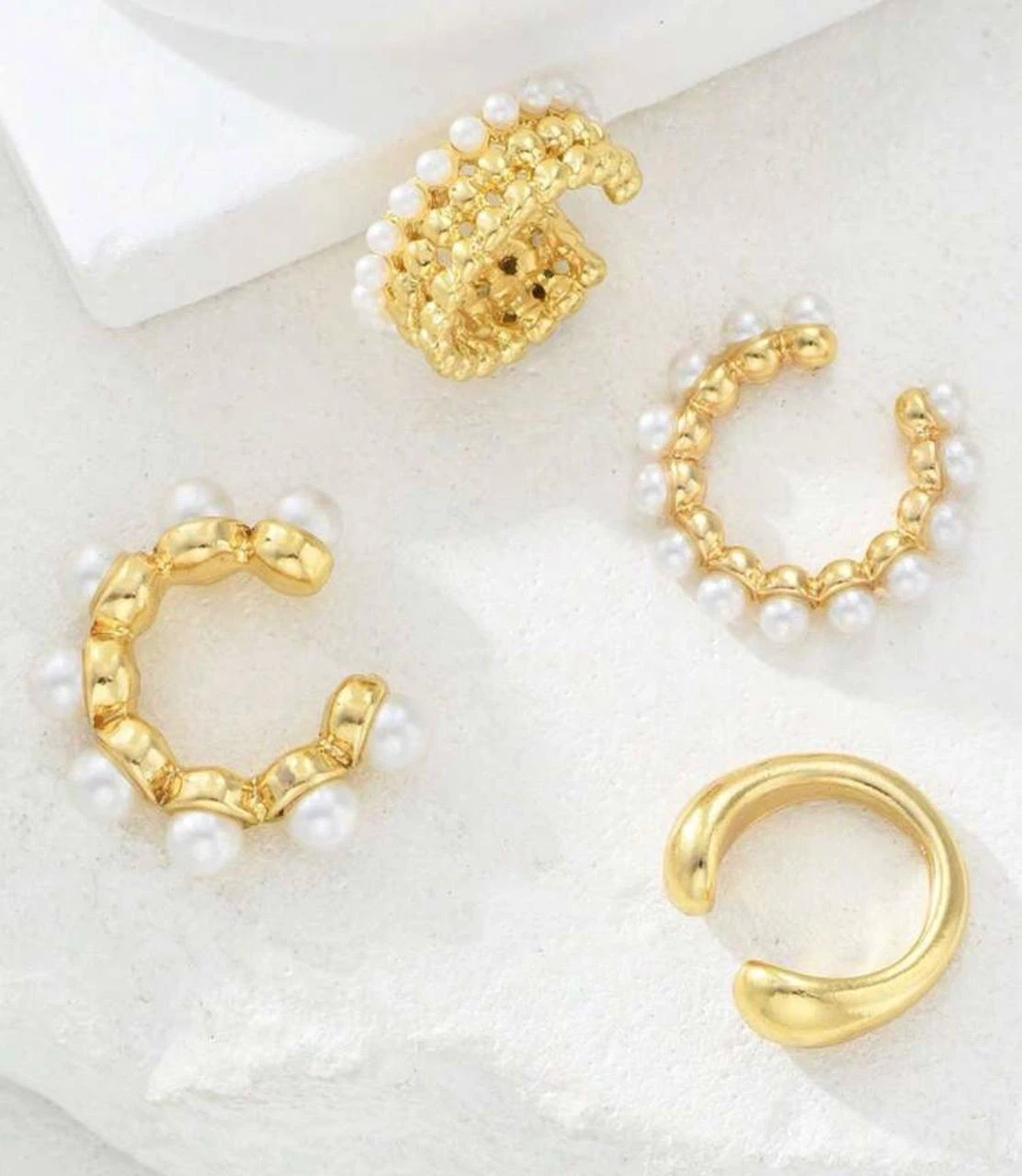 Set of 4 Pearl & Gold-Toned Ear Cuffs - photo 2
