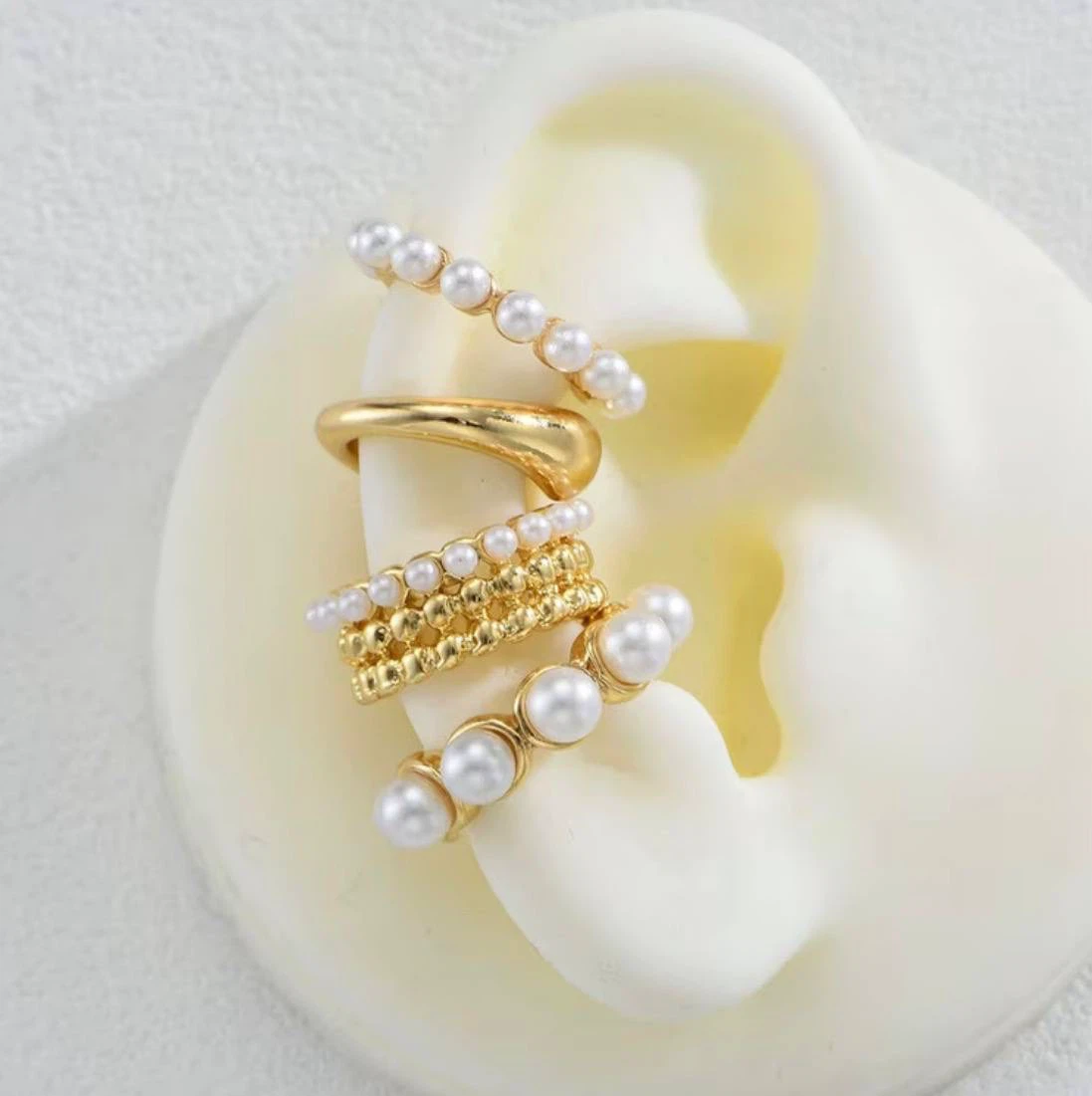 Set of 4 Pearl & Gold-Toned Ear Cuffs - photo 3