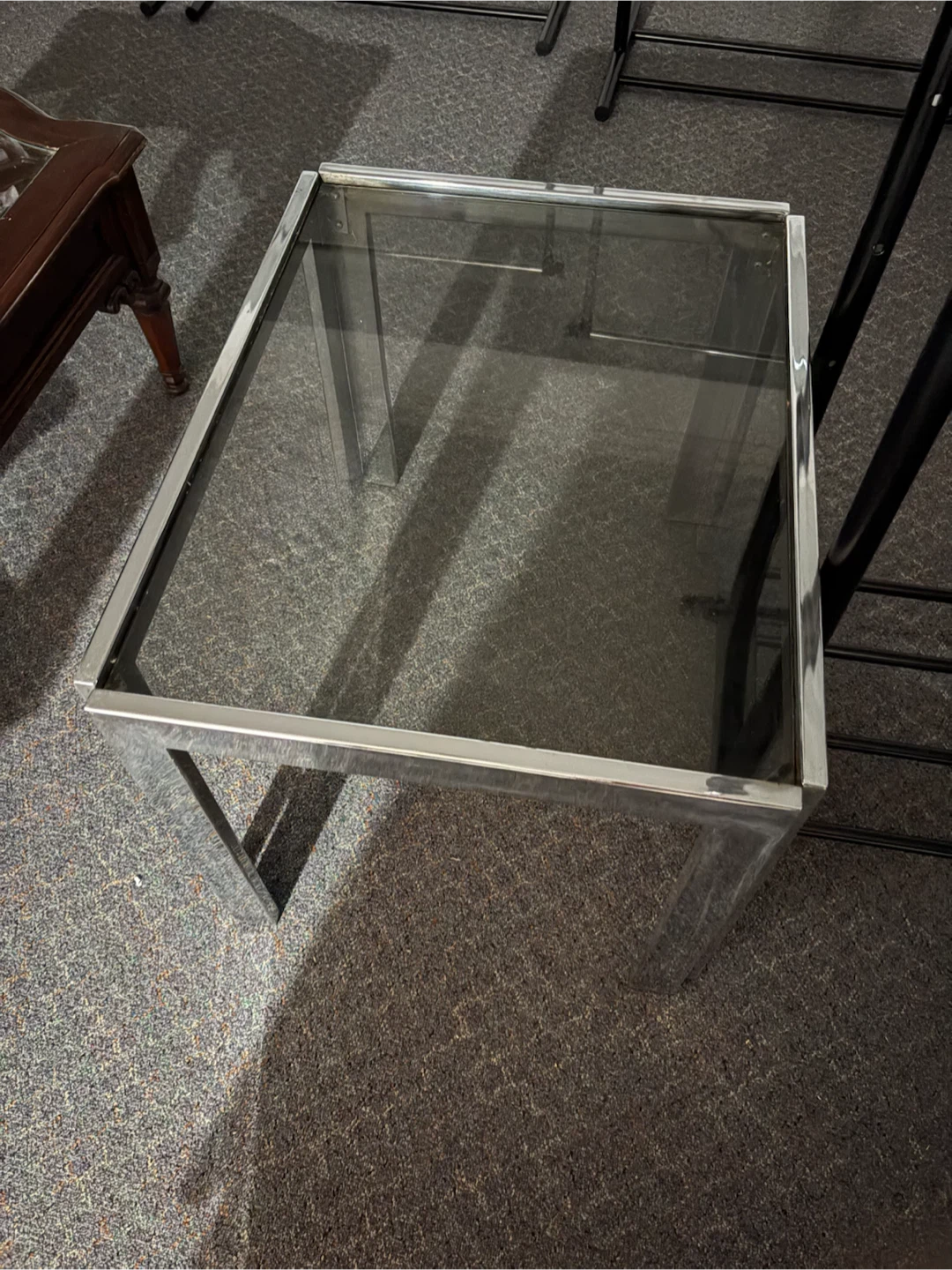 Glass top chrome side table
