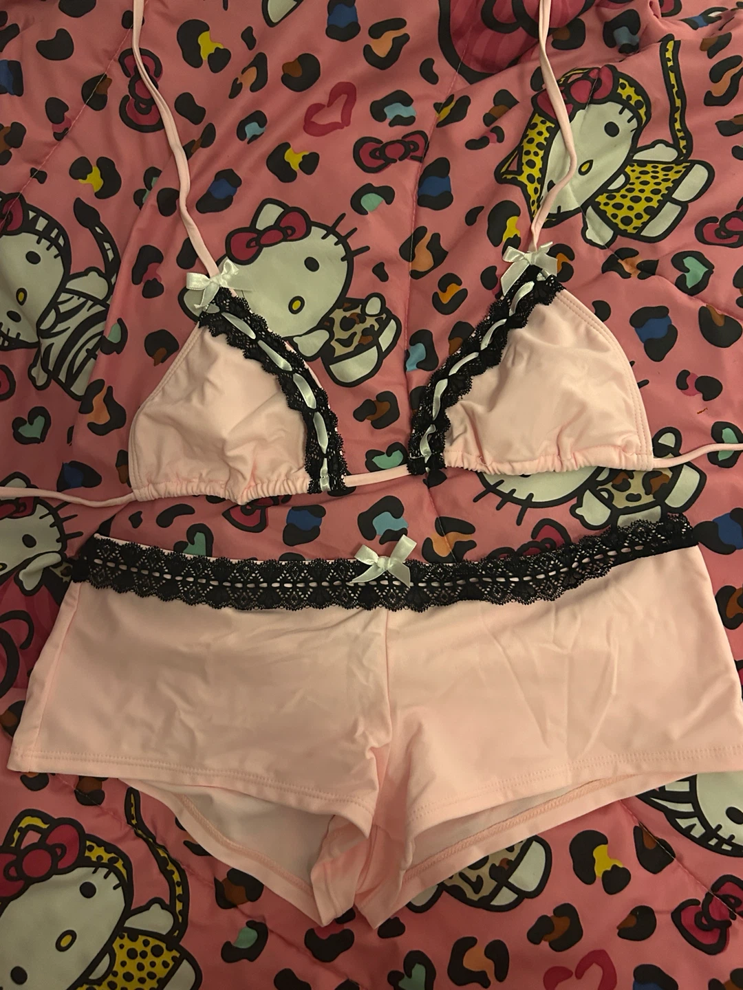 Pink and black swimsuit