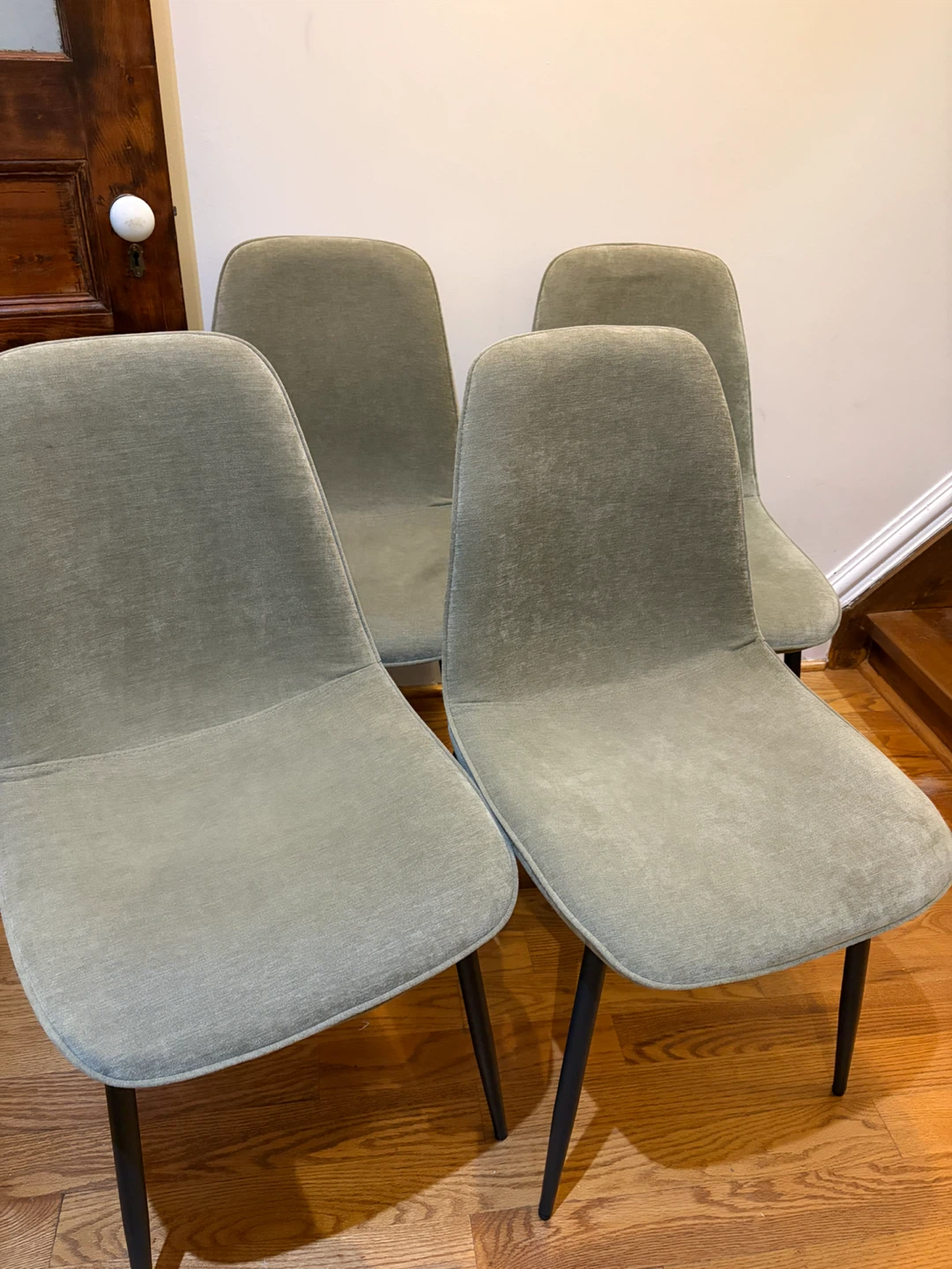 Set of 4 Dining Chairs - Green Fabric
