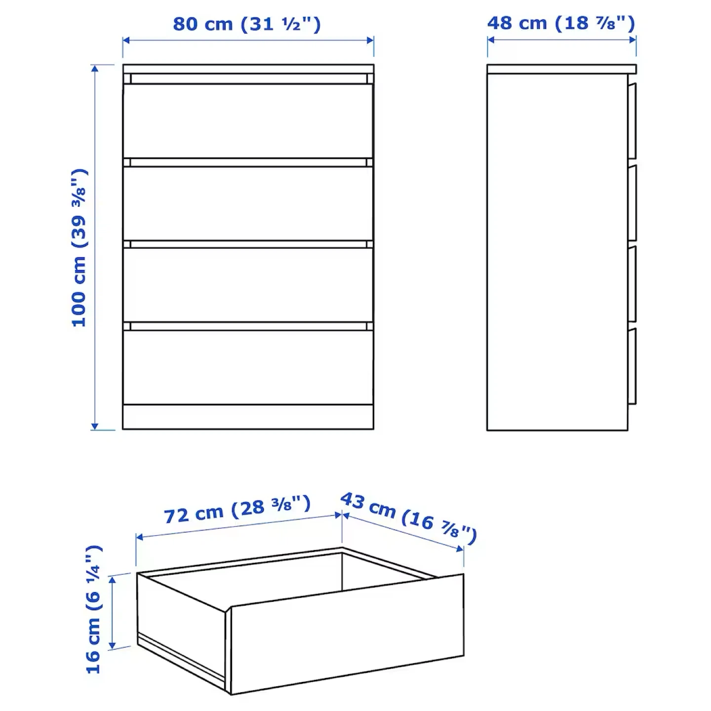 IKEA Malm 4 Drawer Dresser Chest White - photo 3