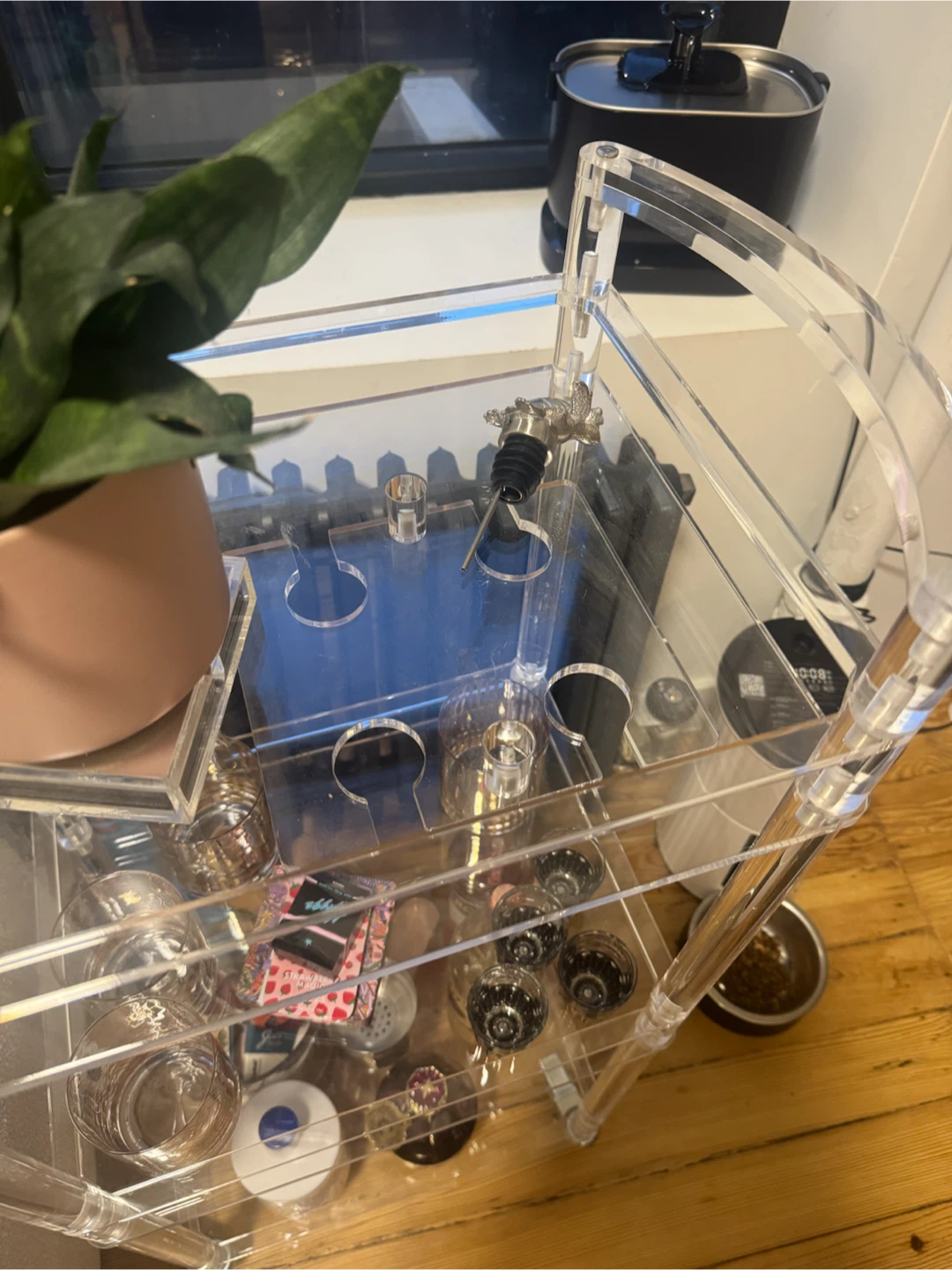 Clear Acrylic Rolling Serving Cart wine glass holders - photo 3
