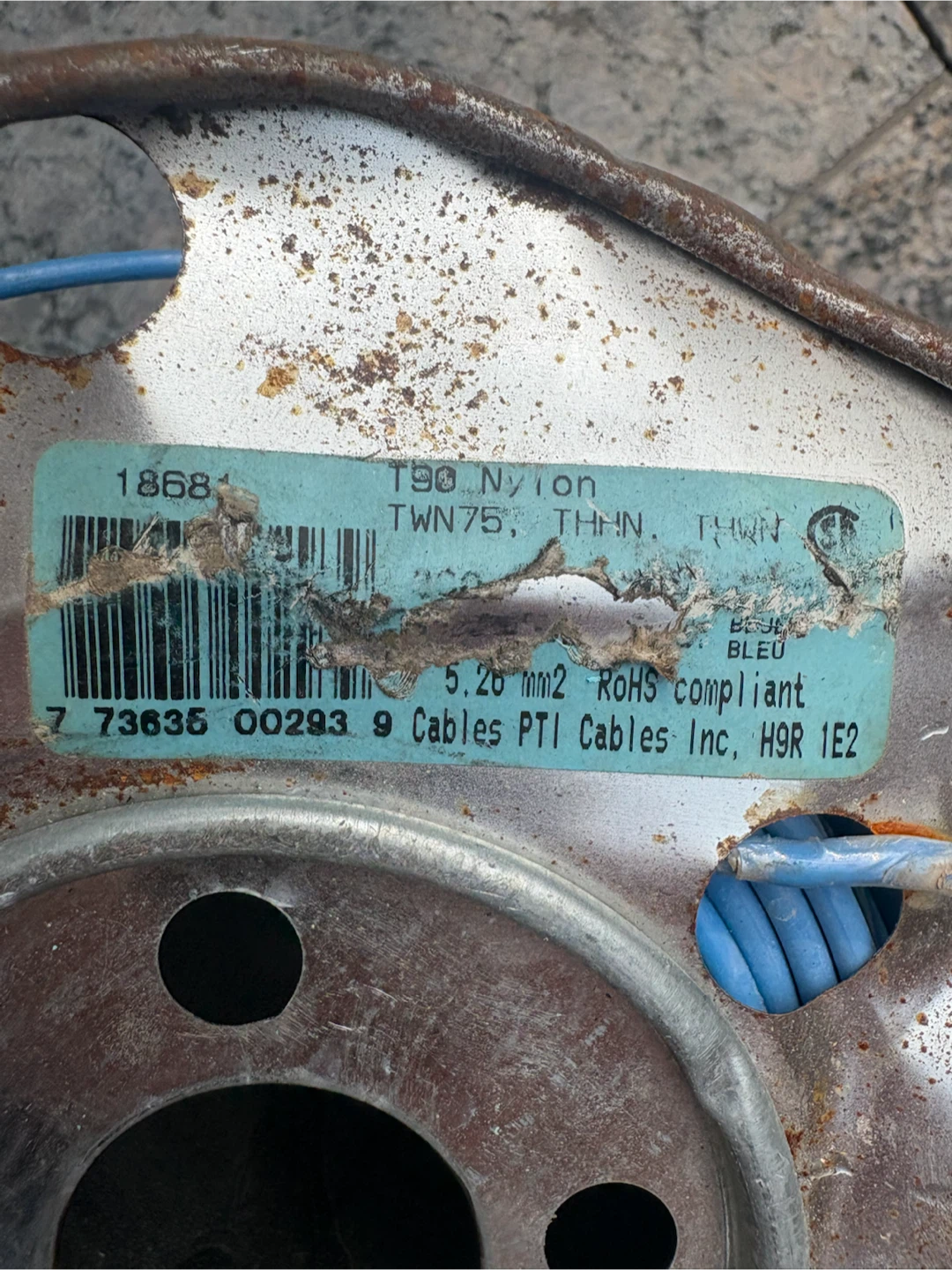 Blue THHN TWN75 Wire Cable on Spool