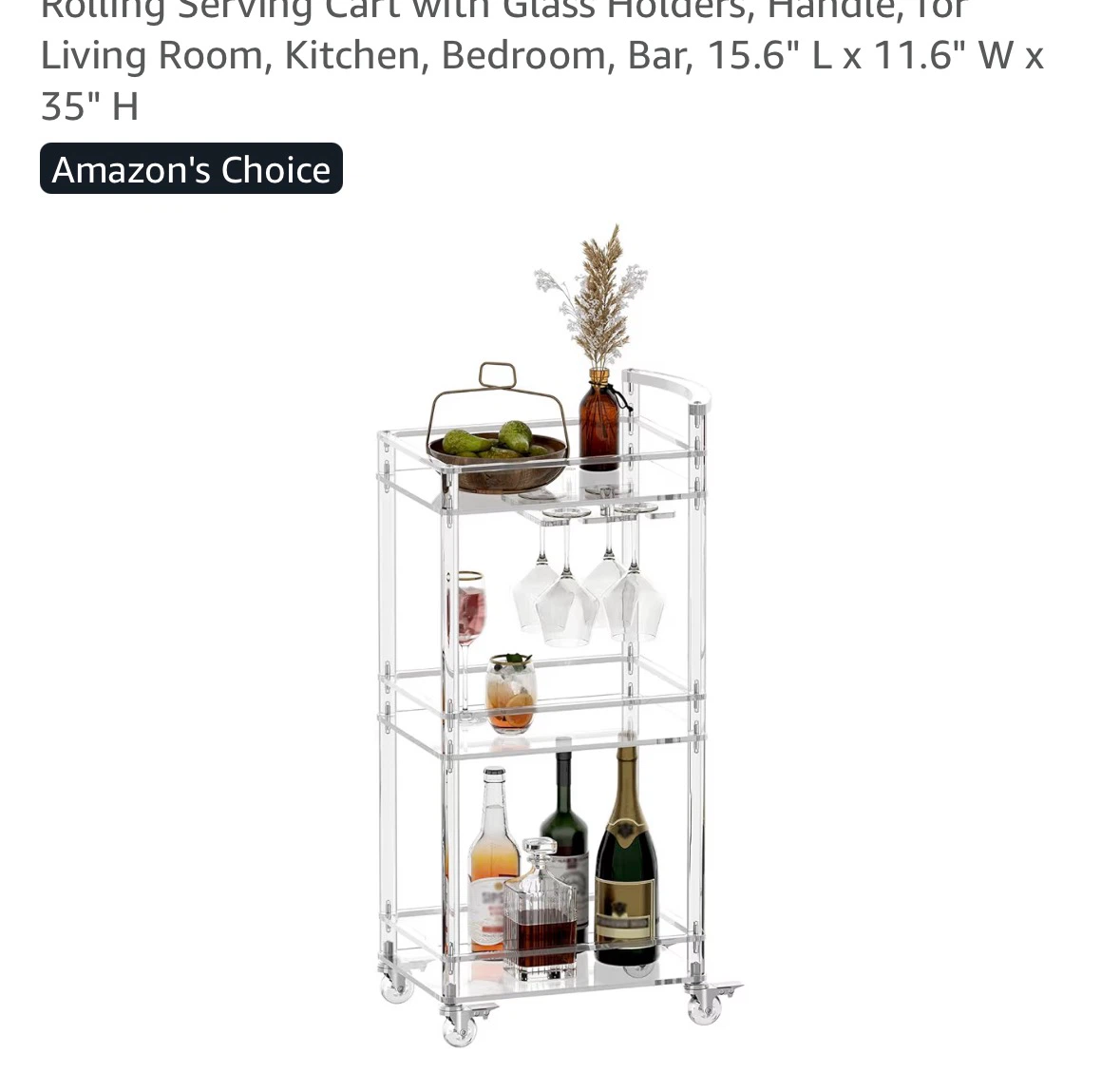 Clear Acrylic Rolling Serving Cart wine glass holders