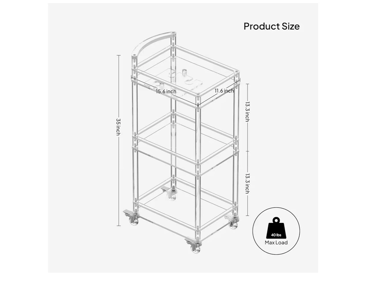 Clear Acrylic Rolling Serving Cart wine glass holders - photo 5