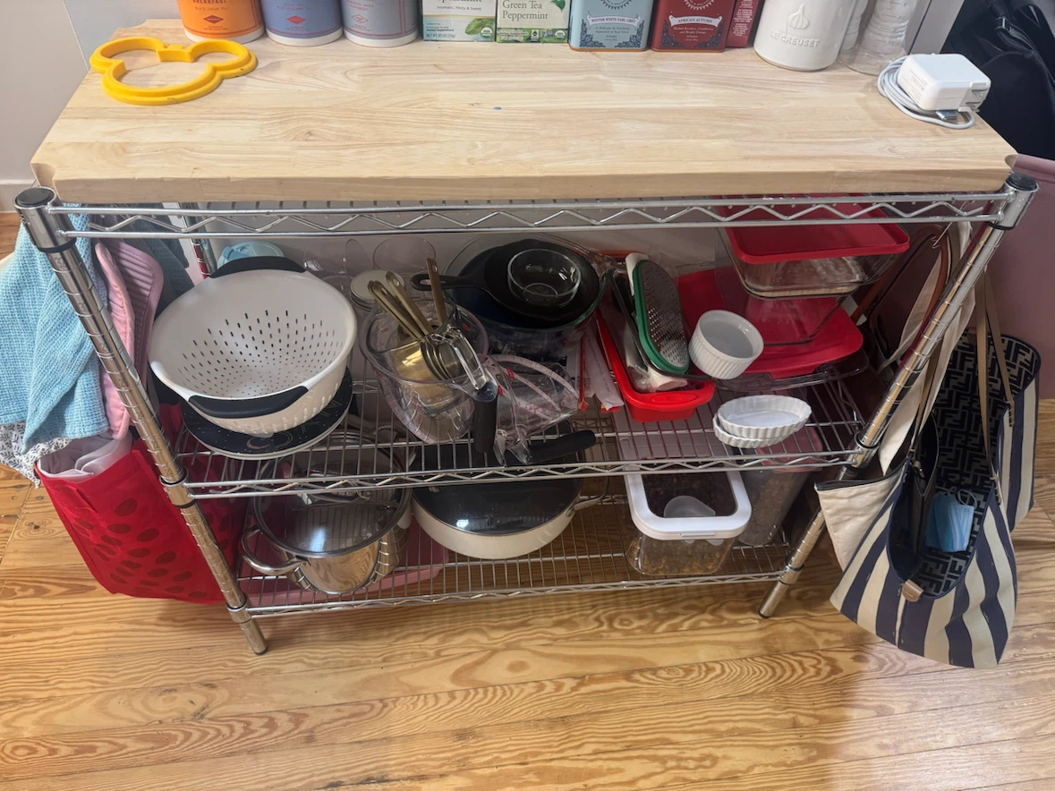 14"x36" Wire Shelving Unit with Wood Cutting Board Top - photo 2