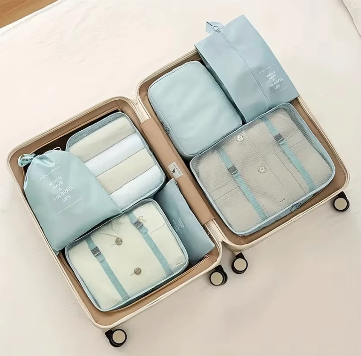 Travel Packing Cubes Set – 7 Pieces (Light Blue) - photo 2
