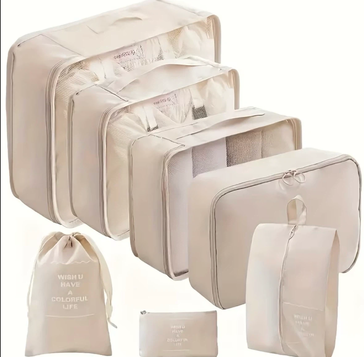 Travel Packing Cubes Set – 7 Pieces (Beige)