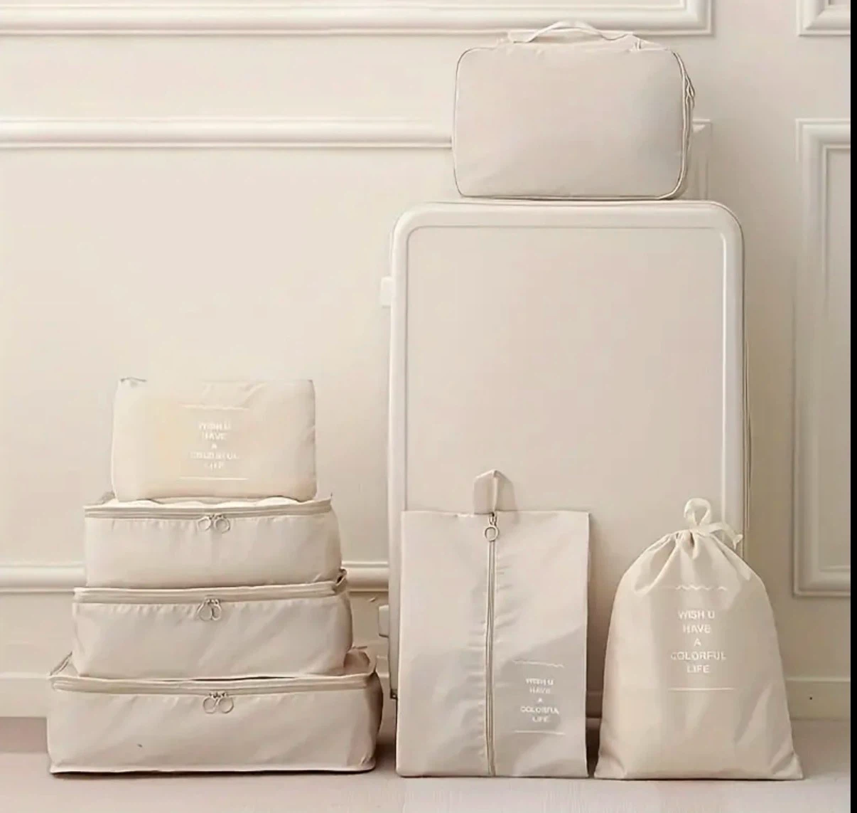 Travel Packing Cubes Set – 7 Pieces (Beige) - photo 2