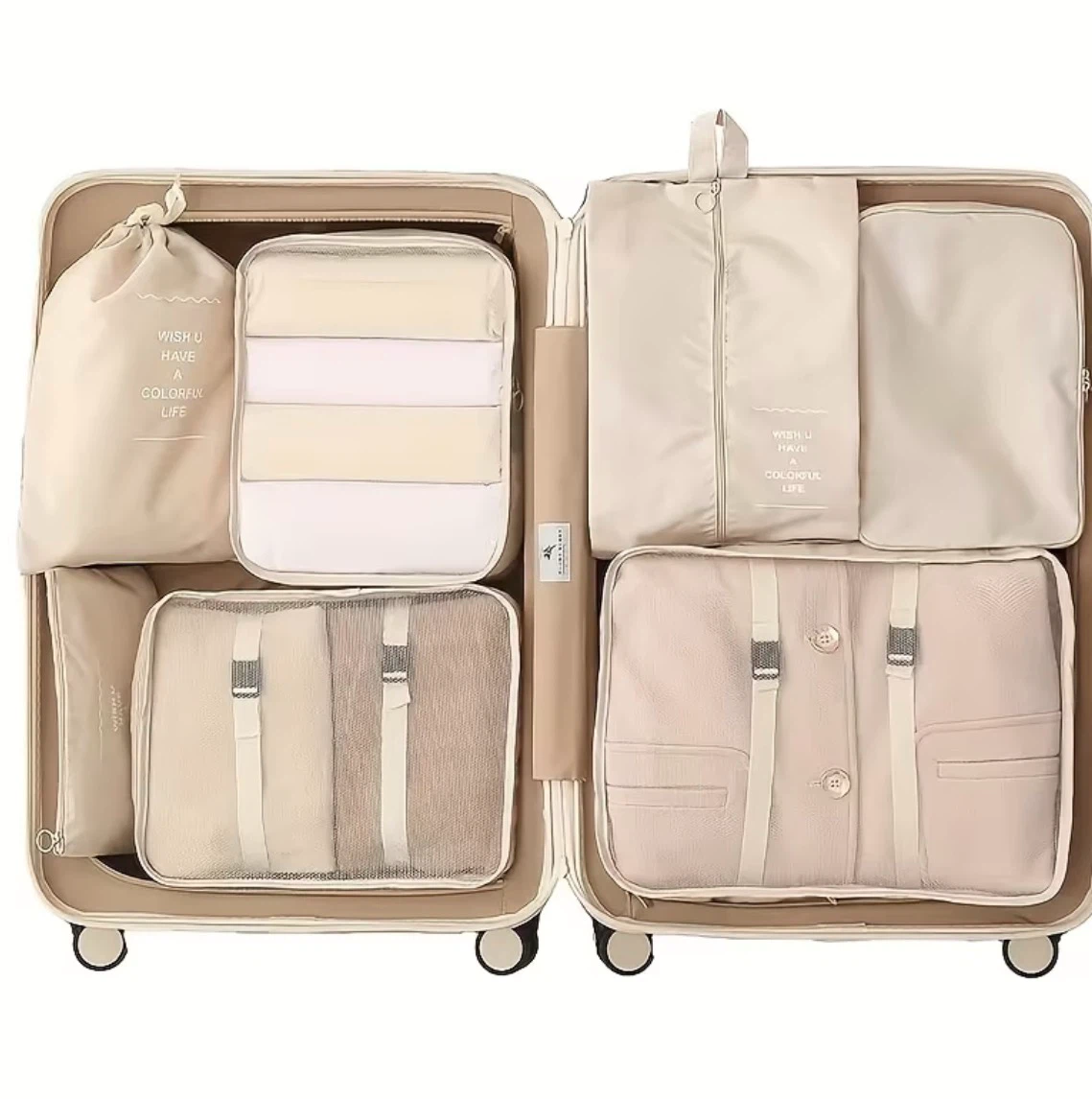Travel Packing Cubes Set – 7 Pieces (Beige) - photo 3