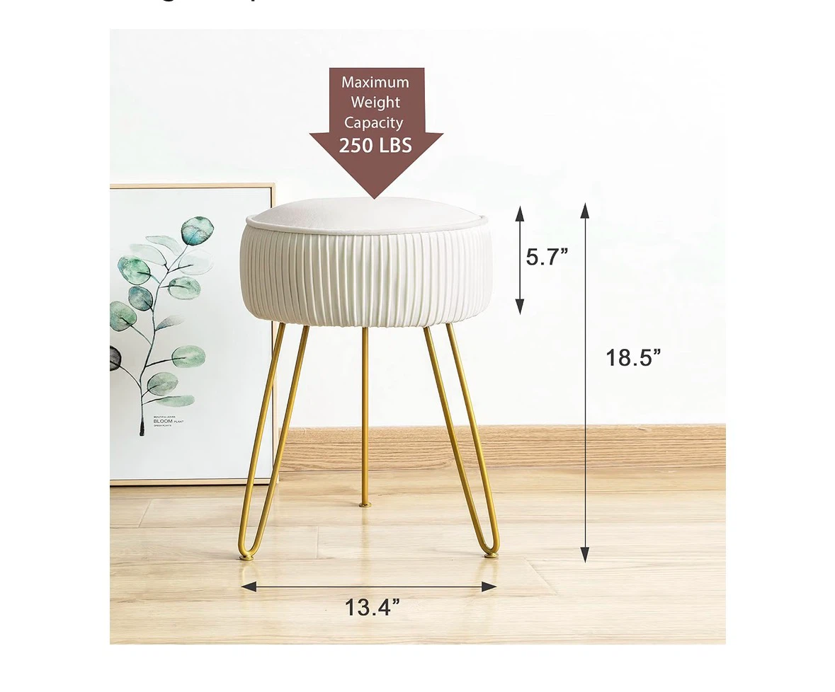 White Velvet Vanity Stool with Gold Legs - photo 3