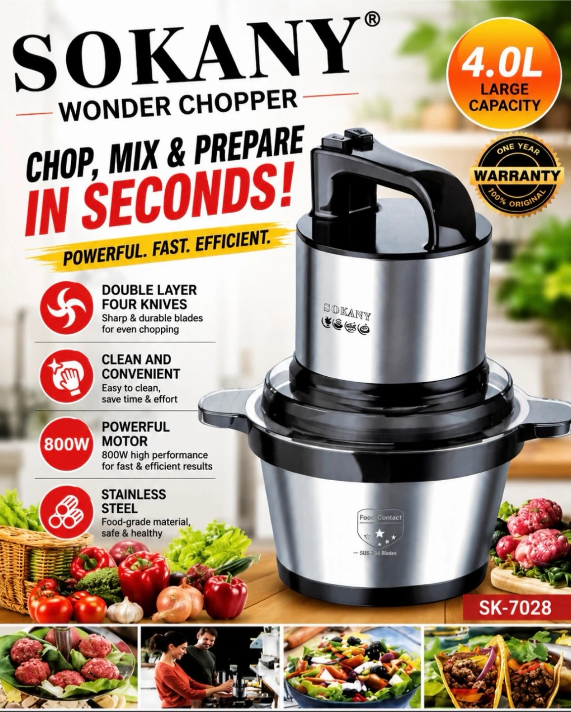 Sokany Wonder Chopper 4.0L Food Processor