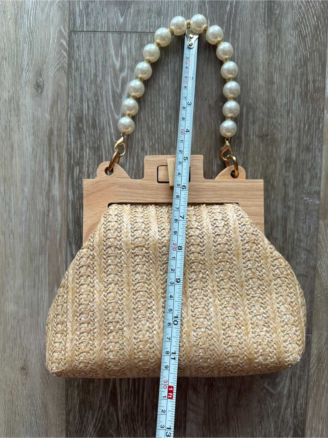 Straw style Clutch with Wooden Frame and Pearl Handle - photo 2