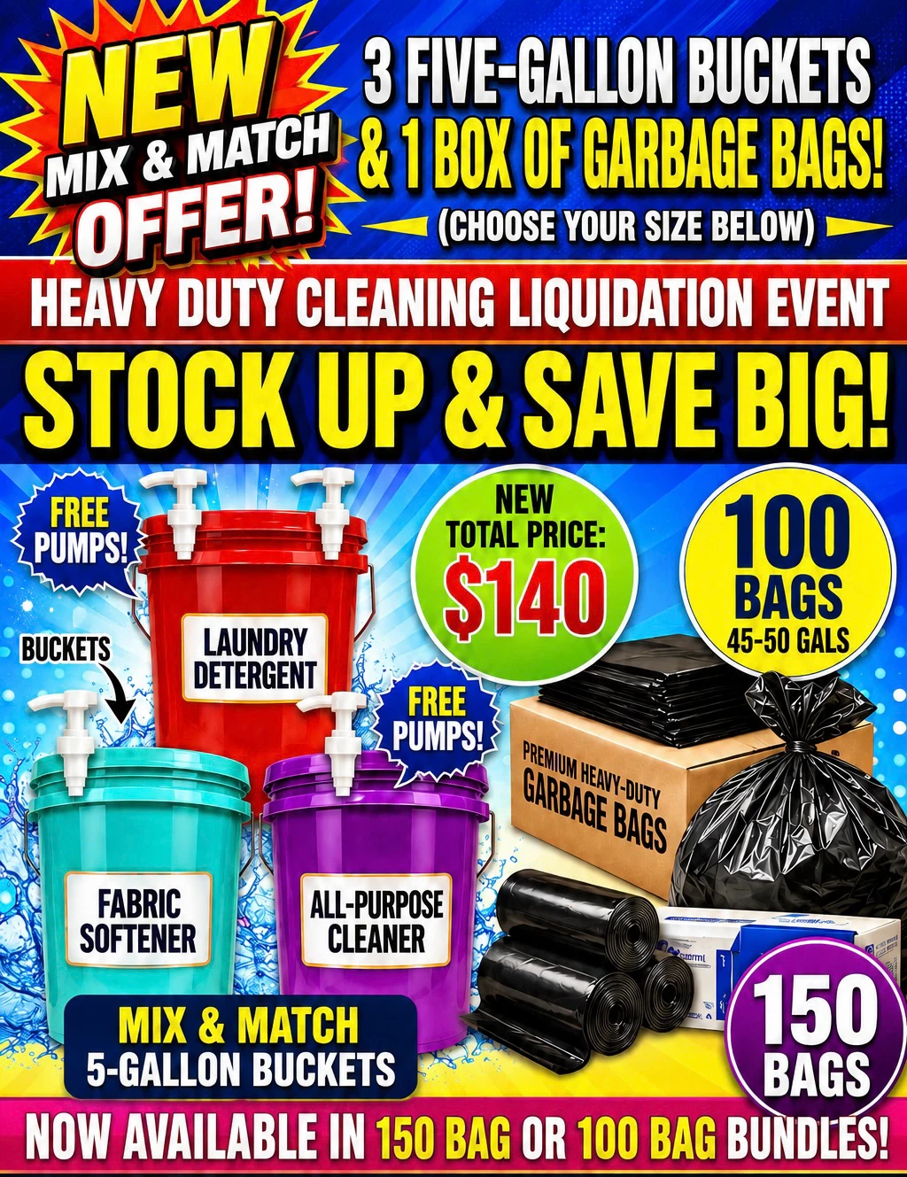 3 Five-Gallon Buckets & 1 Box of Garbage Bags