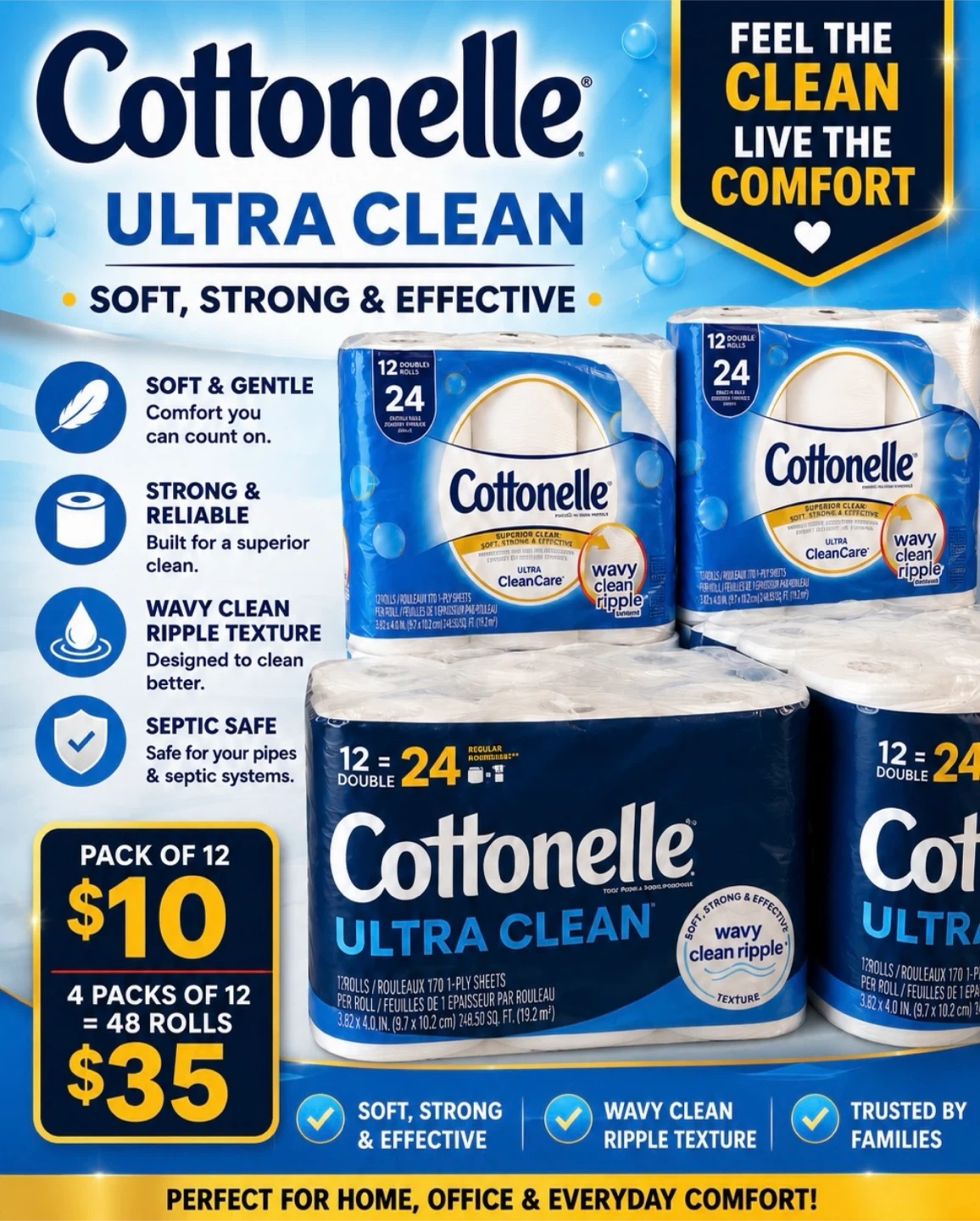 Cottonelle Ultra Clean Toilet Paper - 48 Double Rolls