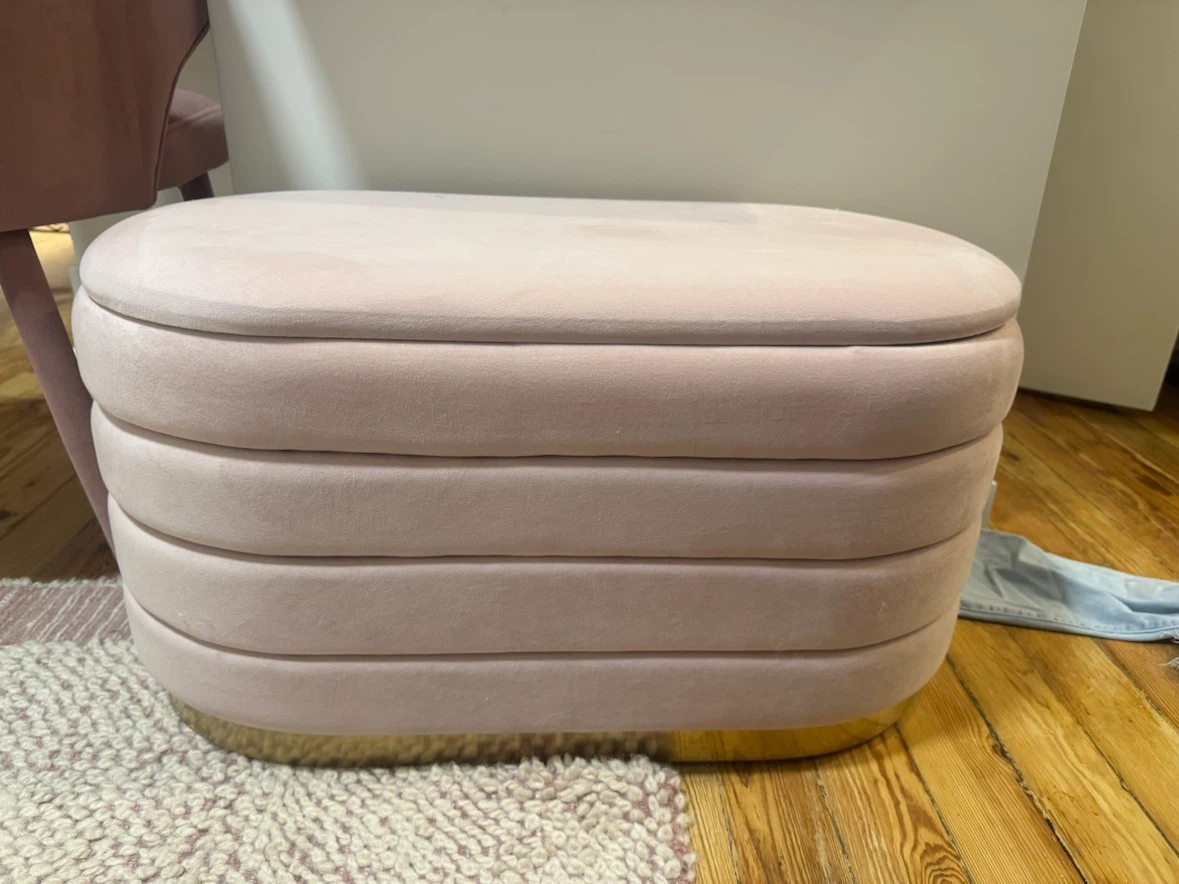 Pink Velvet Storage Ottoman Bench - photo 2
