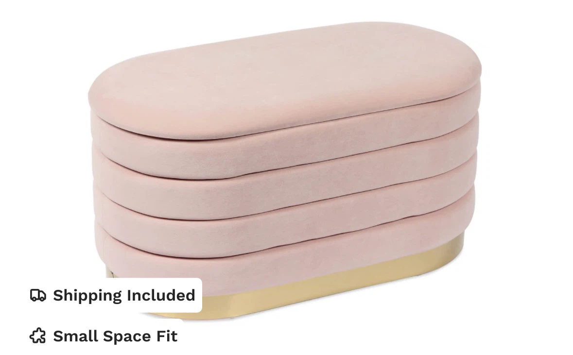 Pink Velvet Storage Ottoman Bench
