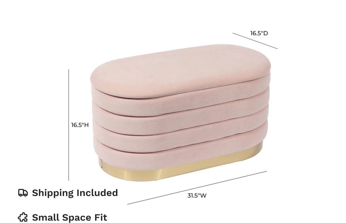 Pink Velvet Storage Ottoman Bench - photo 5