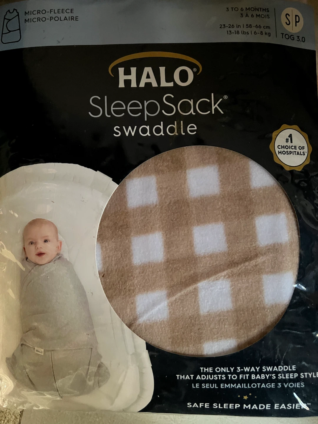 HALO SleepSack Swaddle - Gingham Tan Print Fleece