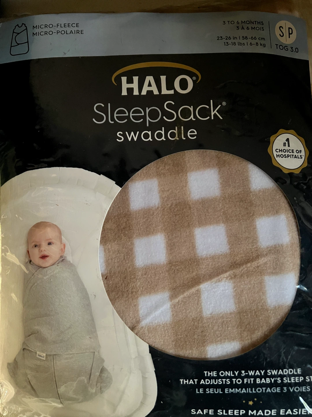 HALO SleepSack Swaddle - Gingham Tan Print Fleece - photo 2