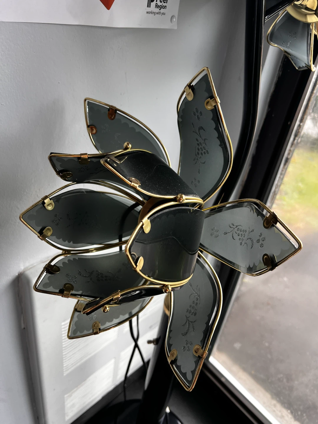 Vintage Lotus Floor Lamp Hollywood Regency Smoked Glass - photo 4