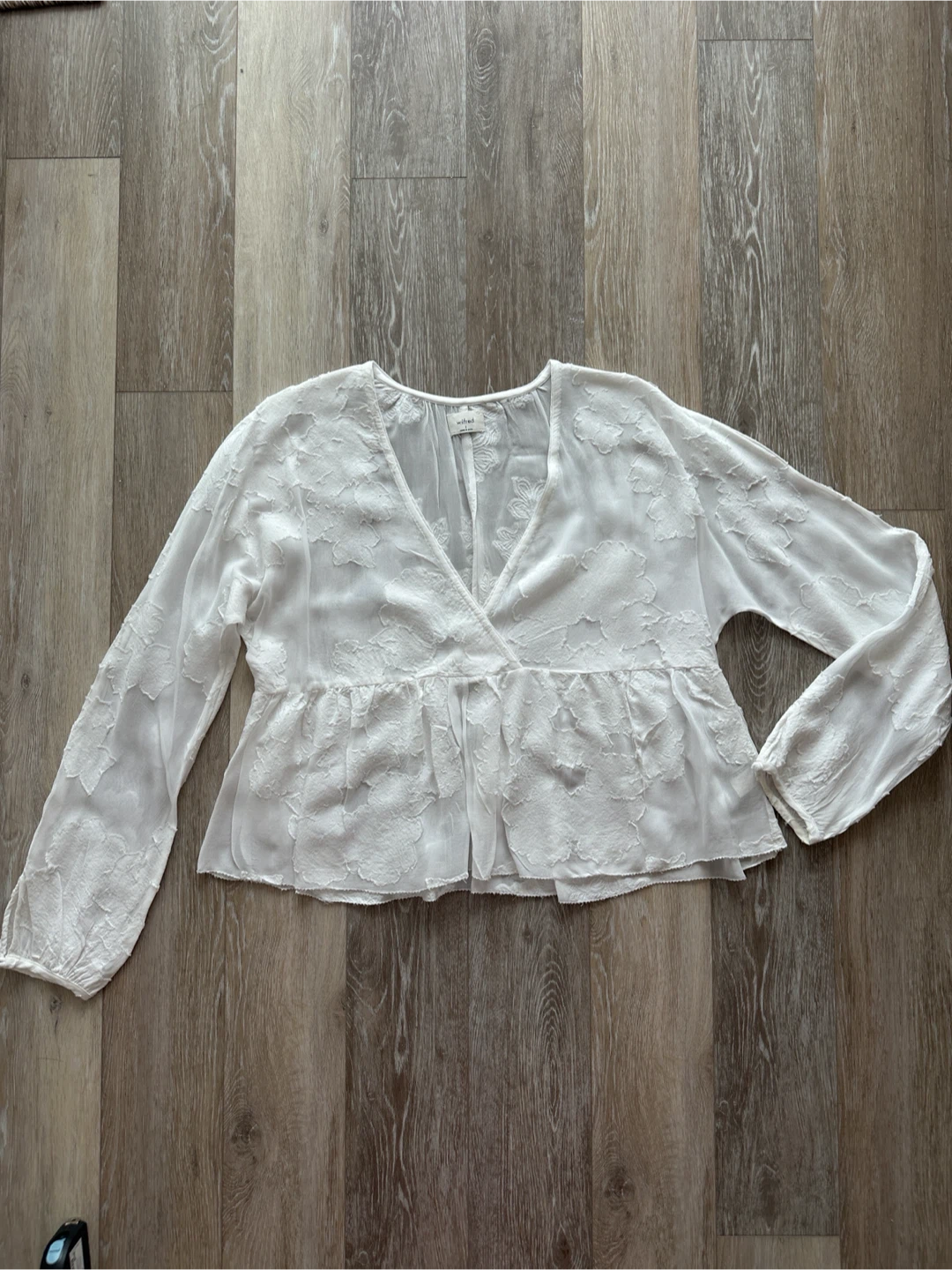 Wilfred White Embroidered Peplum Blouse Size S