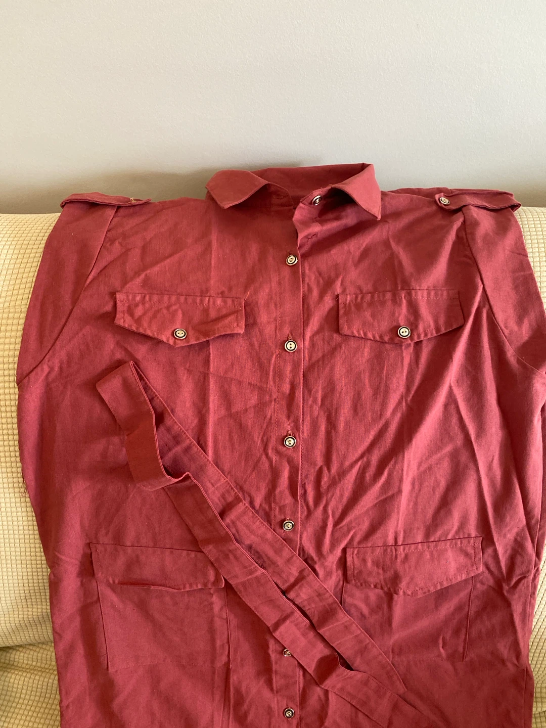 Red Button-Up Shirtdress with Belt